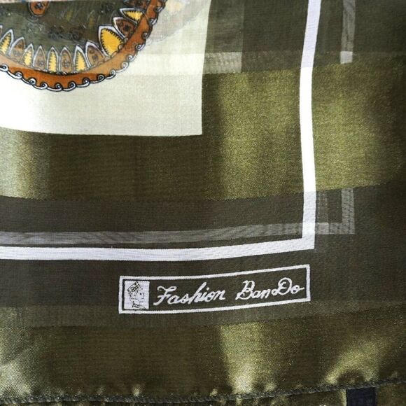 Fashion BanDo Womens Scarf Geometric Floral 40 x 40 Square Green Brown - Picture 11 of 11